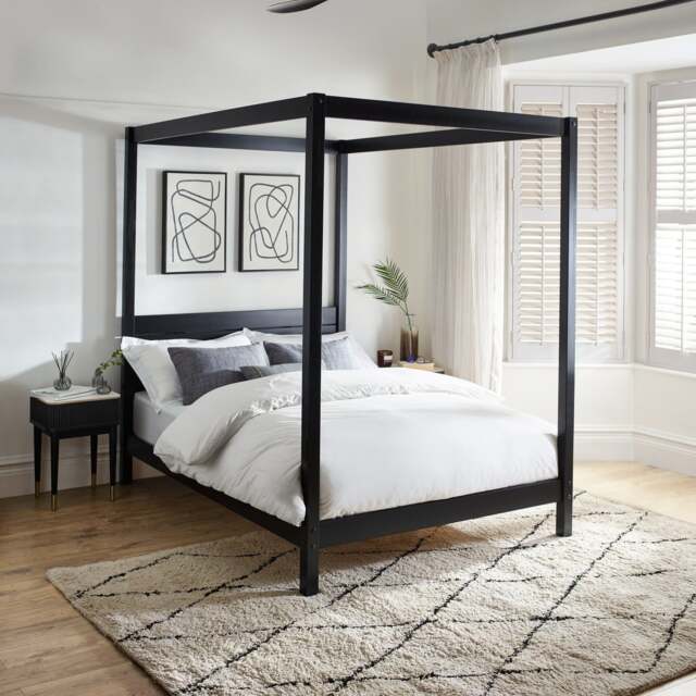 Roxanne - King-Size - Canopy Bed - Black - Wooden - 5ft - Happy Beds - image 1