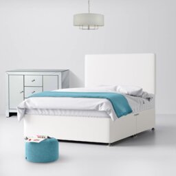 Double - Divan Bed and Cornell Plain Headboard - White - Fabric - 4ft6 - Happy Beds - thumbnail 1