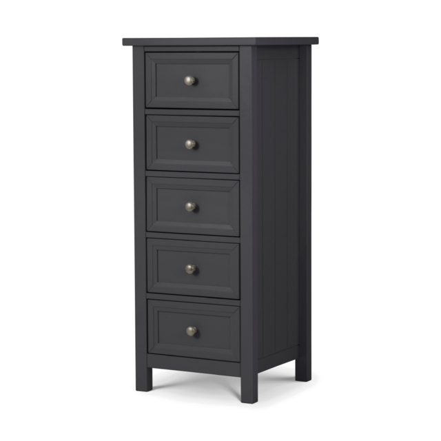 Maine - 5 Drawer Tall Chest - Dark Grey - Wooden - Happy Beds - image 1