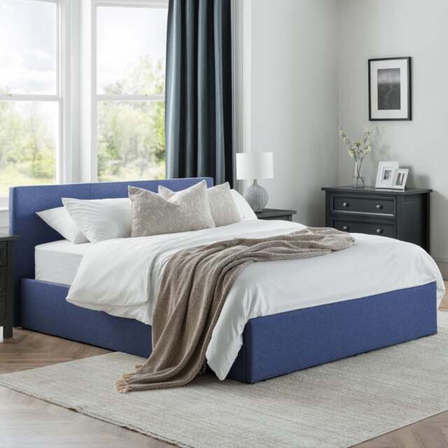 Rialto - King Size - Ottoman Storage Bed - Blue - Fabric - 5ft - Happy Beds