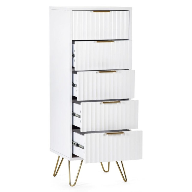Murano - 5 Drawer Tall Chest - White - Wooden - Happy Beds - image 1