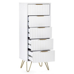 Murano - 5 Drawer Tall Chest - White - Wooden - Happy Beds - thumbnail 1