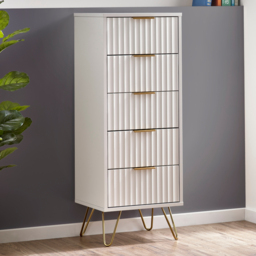 Murano - 5 Drawer Tall Chest - White - Wooden - Happy Beds - thumbnail 2