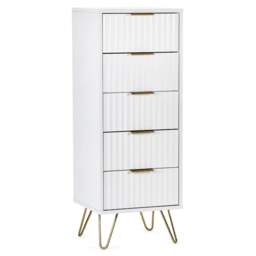 Murano - 5 Drawer Tall Chest - White - Wooden - Happy Beds - thumbnail 3
