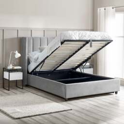 Taylor - King Size - Winged Ottoman Storage Bed - Grey - Fabric - 5ft - thumbnail 2