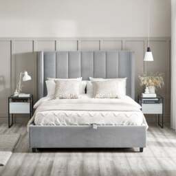 Taylor - King Size - Winged Ottoman Storage Bed - Grey - Fabric - 5ft - thumbnail 3