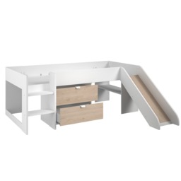 Tobo - Single - Kids Mid Sleeper Bed - Slide - White and Oak - Wood - 3ft - Happy Beds - thumbnail 7
