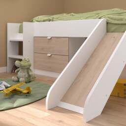 Tobo - Single - Kids Mid Sleeper Bed - Slide - White and Oak - Wood - 3ft - Happy Beds - thumbnail 2