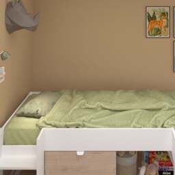 Tobo - Single - Kids Mid Sleeper Bed - Slide - White and Oak - Wood - 3ft - Happy Beds - thumbnail 3