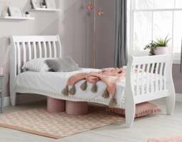 Belford - Double - Sleigh Bed - White - Wood - 4ft6 - Happy Beds - thumbnail 2