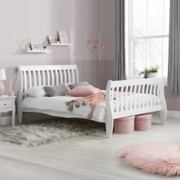 Belford - Double - Sleigh Bed - White - Wood - 4ft6 - Happy Beds - thumbnail 1
