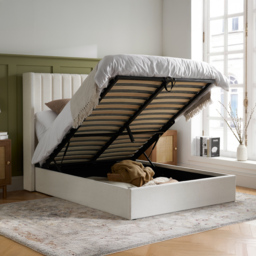 Maisey - Double - Ottoman Storage Bed - Cream - Linen Fabric - 4ft6 - thumbnail 2