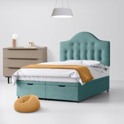 Double - Divan Bed and Victor Buttoned Headboard - Duck Egg Blue - Fabric - 4ft6 - Happy Beds - thumbnail 5