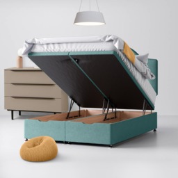 Double - Divan Bed and Victor Buttoned Headboard - Duck Egg Blue - Fabric - 4ft6 - Happy Beds - thumbnail 4