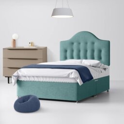 Double - Divan Bed and Victor Buttoned Headboard - Duck Egg Blue - Fabric - 4ft6 - Happy Beds