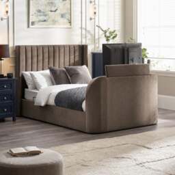 Clara – Double – Side-Lift Ottoman TV Bed – Deep Mocha Grey – Velvet – 4ft6 - Happy Beds