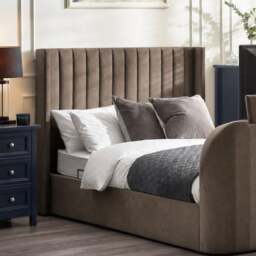 Clara – Double – Side-Lift Ottoman TV Bed – Deep Mocha Grey – Velvet – 4ft6 - Happy Beds - thumbnail 3