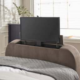 Clara – Double – Side-Lift Ottoman TV Bed – Deep Mocha Grey – Velvet – 4ft6 - Happy Beds - thumbnail 6