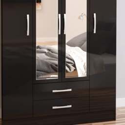 Lynx - 4 Door Combination Wardrobe With Mirror - Black - Wooden/Mirror - Happy Beds - thumbnail 5