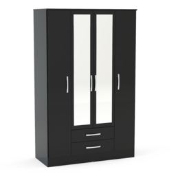 Lynx - 4 Door Combination Wardrobe With Mirror - Black - Wooden/Mirror - Happy Beds - thumbnail 3