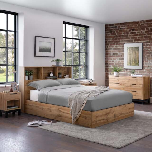 Bali – King Size– Bookcase Ottoman Storage Bed – Light Oak – Wooden – 5ft - Happy Beds - image 1