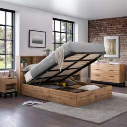 Bali – King Size– Bookcase Ottoman Storage Bed – Light Oak – Wooden – 5ft - Happy Beds - thumbnail 2