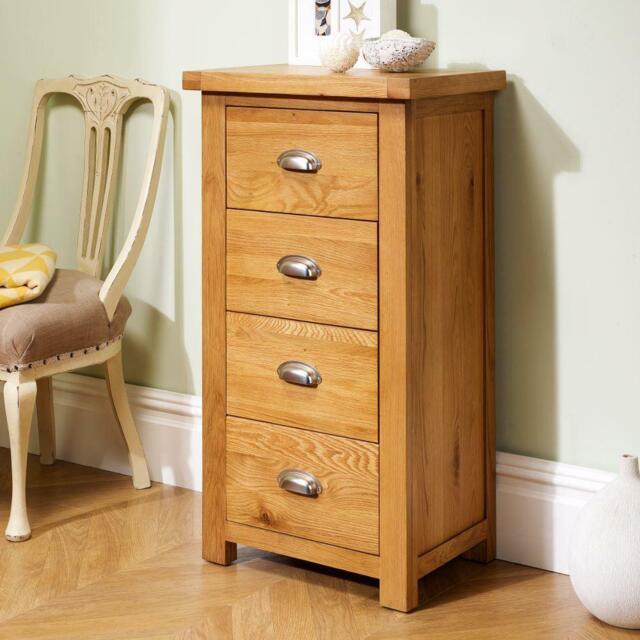 Woburn - 4 Drawer Narrow Chest - Oak - Wooden - Happy Beds - image 1