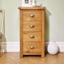 Woburn - 4 Drawer Narrow Chest - Oak - Wooden - Happy Beds - thumbnail 2