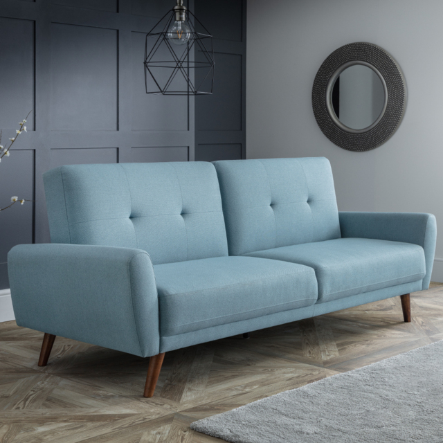 Monza - Fabric 3 Seater Sofa Bed - Blue - Linen - Happy Beds - image 1