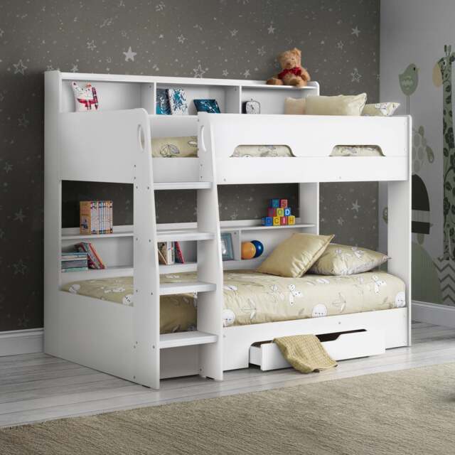 Orion - Single - Kids Bunk Bed - Storage - White - Wood - 3ft - Happy Beds - image 1