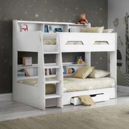 Orion - Single - Kids Bunk Bed - Storage - White - Wood - 3ft - Happy Beds - thumbnail 1