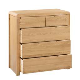 Curve - 3+2 Drawer Chest - Oak - Wooden - Happy Beds - thumbnail 4