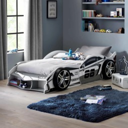 Storm - Single - Racer Design Car Kids Bed - White/Grey - Wooden - 3ft - thumbnail 1
