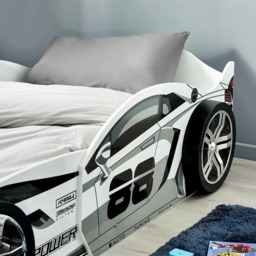 Storm - Single - Racer Design Car Kids Bed - White/Grey - Wooden - 3ft - thumbnail 4