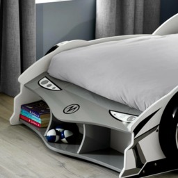 Storm - Single - Racer Design Car Kids Bed - White/Grey - Wooden - 3ft - thumbnail 2