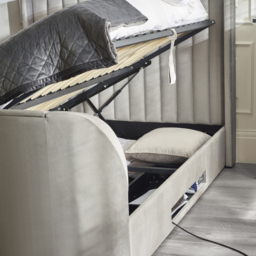 Clara – King Size – Side-Lift Ottoman TV Bed – Light Grey – Velvet – 5ft - Happy Beds - thumbnail 6