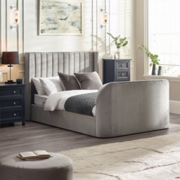 Clara – King Size – Side-Lift Ottoman TV Bed – Light Grey – Velvet – 5ft - Happy Beds - thumbnail 2