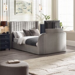 Clara – King Size – Side-Lift Ottoman TV Bed – Light Grey – Velvet – 5ft - Happy Beds - thumbnail 1