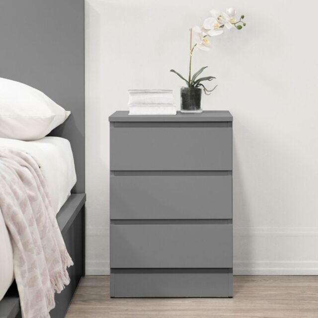 Oslo - 3 Drawer Bedside Table - Grey - Wooden - Happy Beds - image 1