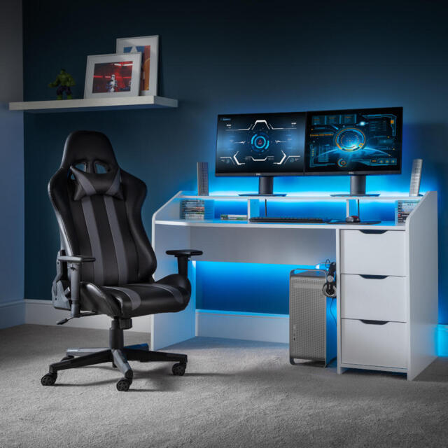 Gravity - Storage Gaming Desk - White - Wooden - Happy Beds - image 1
