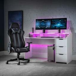 Gravity - Storage Gaming Desk - White - Wooden - Happy Beds - thumbnail 3