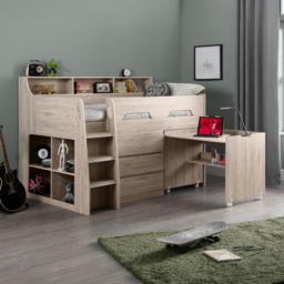 Jupiter - Single - Kids Mid Sleeper Cabin Bed - Oak - Wood - 3ft - Happy Beds