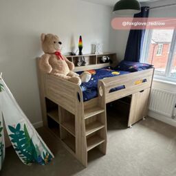 Jupiter - Single - Kids Mid Sleeper Cabin Bed - Oak - Wood - 3ft - Happy Beds - thumbnail 2