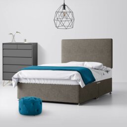 Small Double - Divan Bed and Cornell Plain Headboard - Dark Grey - Fabric - 4ft - Happy Beds