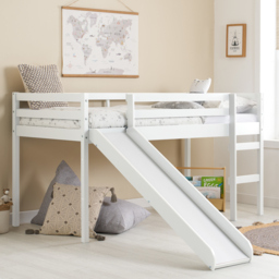 Frankie - Single - Mid Sleeper with Slide - White - Wooden - 3ft - Happy Beds