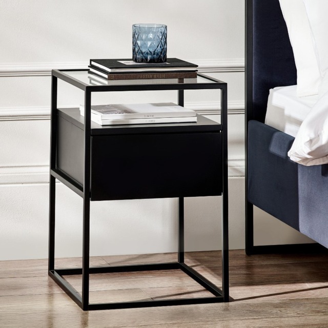Universal - 1 Drawer Bedside Table - Black - Wooden/Metal - image 1