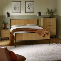Sia - Double - Low Foot End Bed - Oak/Black - Wooden/Metal - 4ft6