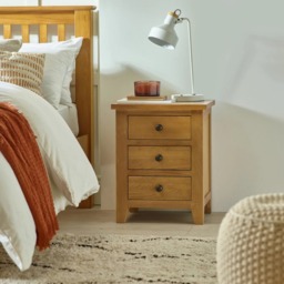 Marlborough - 3 Drawer Bedside Table - Oak - Wooden - Happy Beds - thumbnail 2