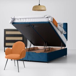 Single - Divan Bed and Cornell Lined Headboard - Deep Blue - Velvet - 3ft - Happy Beds - thumbnail 4