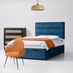 Single - Divan Bed and Cornell Lined Headboard - Deep Blue - Velvet - 3ft - Happy Beds - thumbnail 5